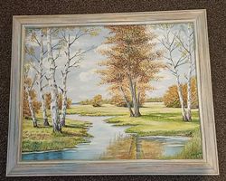 Ölbild sign. "H. Kocher" - Flusslandschaft im Herbst