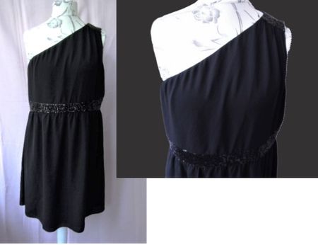 s.Masse Gr. 42 /44 Kleid kurz 1-Schultercut Pailletten black