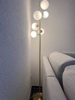 Design Stehleuchte, 6 flammig, Gold, Opalglas, Höhe 160cm 