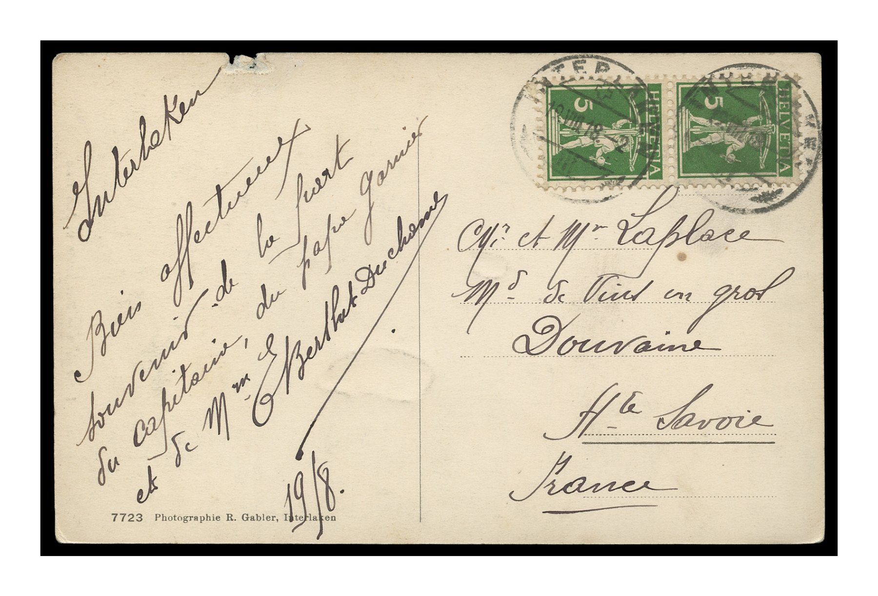 Cartoline postali: INTERLAKEN - 1918 "Kurgarten und Jungfrau" – Usato da Onex venduto da gonsla01 1
