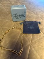 Fossil Kette Goldfarben Paperclip-Design mit Dose Neu