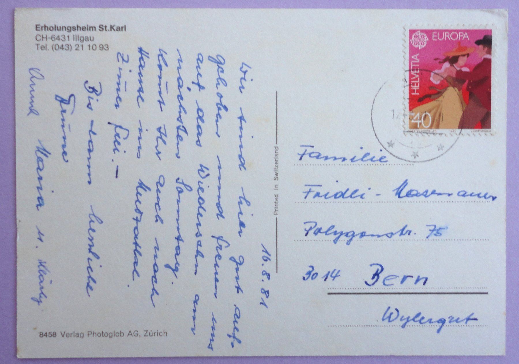 Cartoline postali: Erholungsheim St. Karl, Illgau – Usato da Fétigny venduto da Billy2miny 1