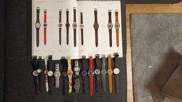15 Swatch-Uhren +Buch über  Swatch-Uhren