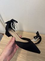 Damen Pumps Schwarz Perlen Schleife Mini Heel Gr43 Neu