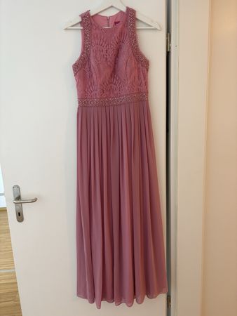 Edles Abendkleid Pink Gr. 36 Spitzenbesatz Perlen, für Feste