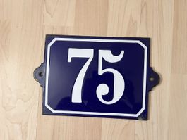 Original Emaille Emailschild Hausnummer 75, gross, Rarität!