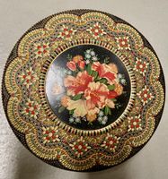 Vintage Blechdose, Schmuckdose, Blümchen, rund, goldfarben,