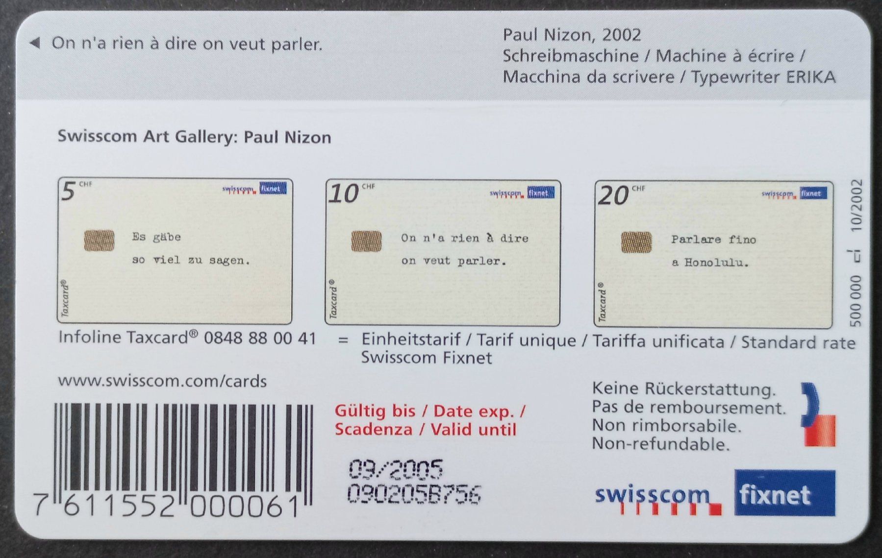 Swisscom Schede telefoniche: Taxcard - Parler - CH – Usato da Niederuzwil venduto da lubimaja 1