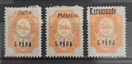 Russische Post Levante 1909 Jaffa, Mételin, Kerassunde MLH