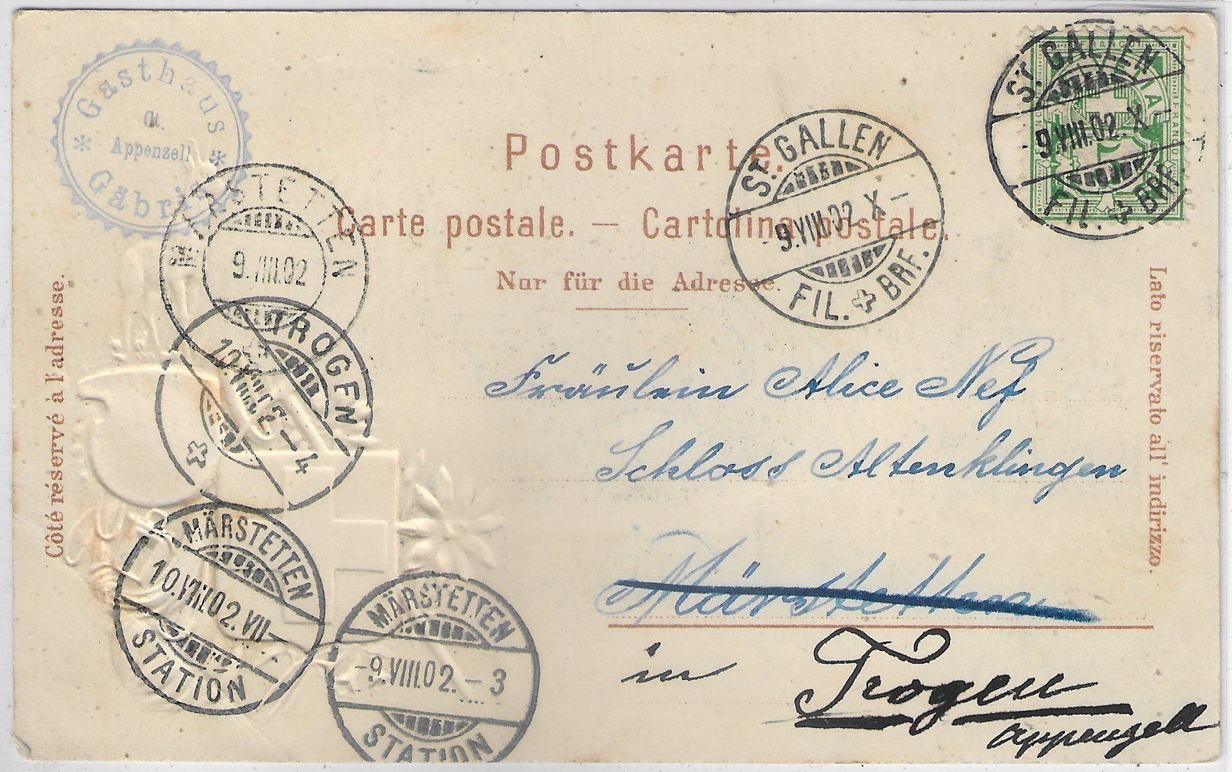 Ansichtskarten: Gruss vom Gäbris - Gemsen Präge-Litho – Gebraucht aus Ettingen von Kartenplanet 1