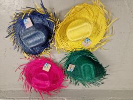 4 Strohhüte bunt Neu