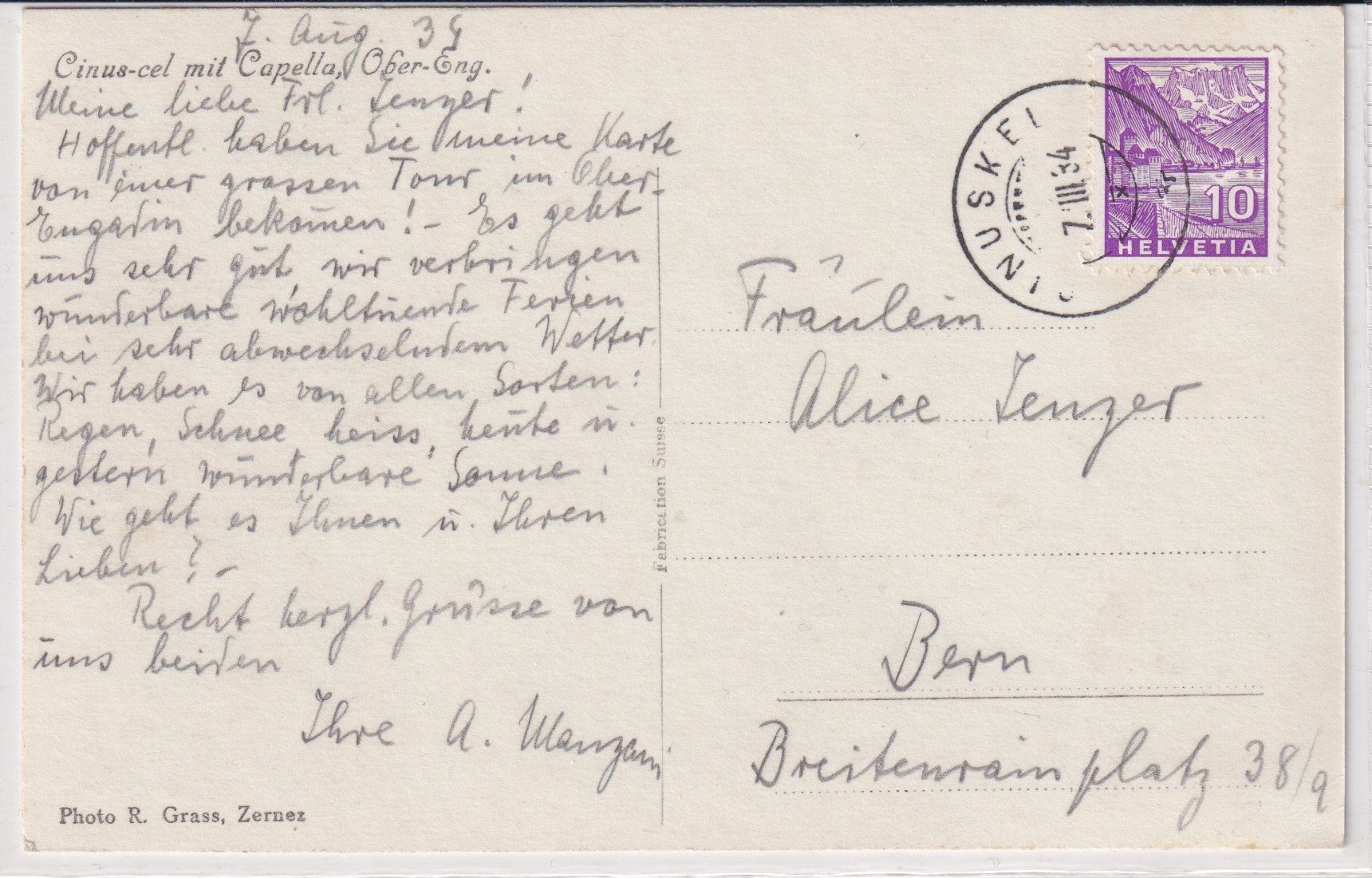 Cartoline postali: Cinus-cel mit Capella (Oberengadin) /bq – Usato da Hombrechtikon venduto da Rudolf07 1