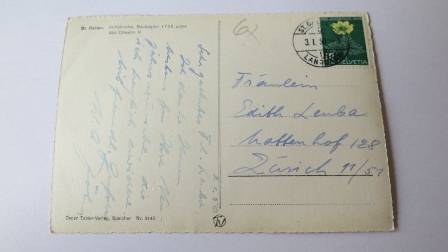 Cartoline postali: St. Gallen - Stiftskirche - 1950 – Usato da Jona venduto da centumprata 1
