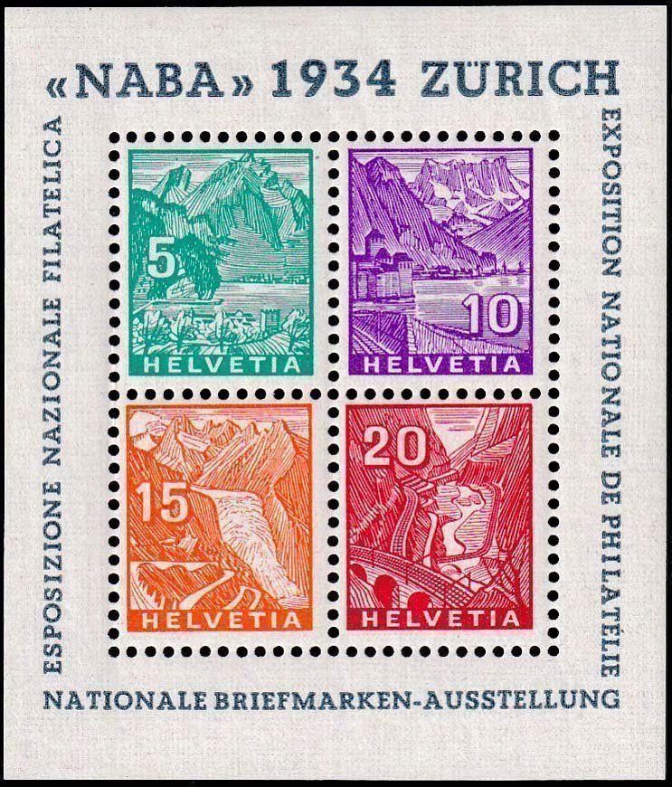 Alle Briefmarken: 1934, NABA-Block Nr. W1, sauber postfrisch**, fehlerfrei. – Neu (gemäss Beschreibung) aus Aesch BL von toffifee09