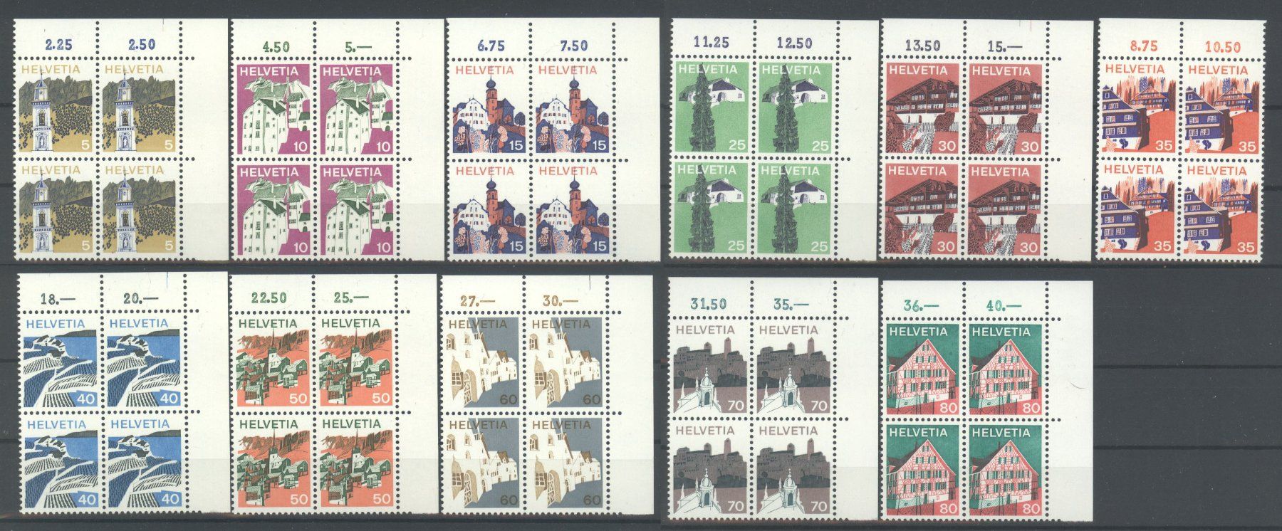 Tutti i francobolli: 1973, Landschaftsbilder, Viererblöcke ** – Nuovo (secondo la descrizione) da Willisau venduto da Vollstempel