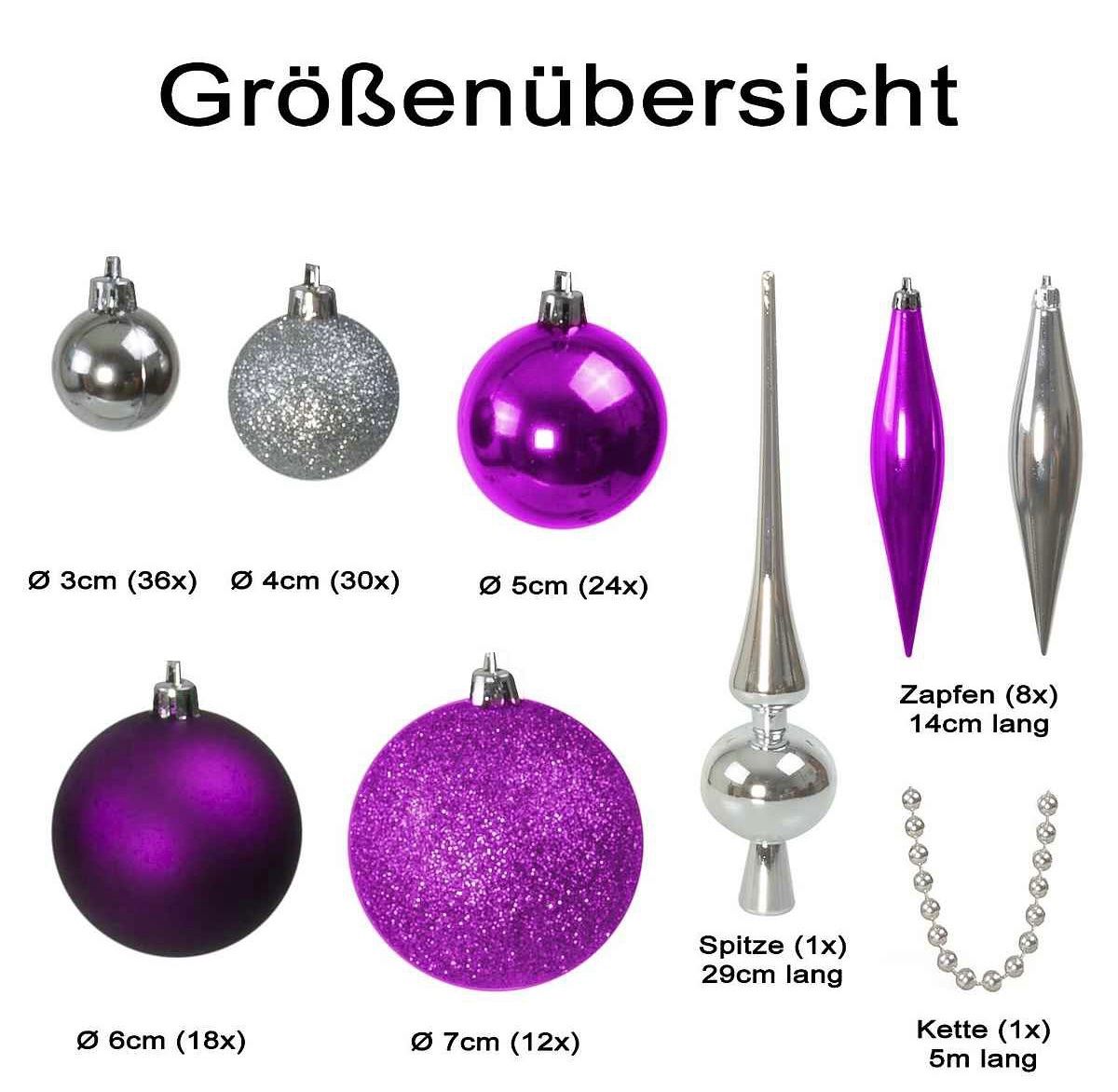 Tutte le decorazioni: Riesen Weihnachtskugelset 130 tlg Silber/Violett – Nuovo e nell'imballaggio originale da Basel venduto da Seifehuesli 2