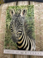 Original K. Baumann 1974 Zebra Bild Keramik Vintage!