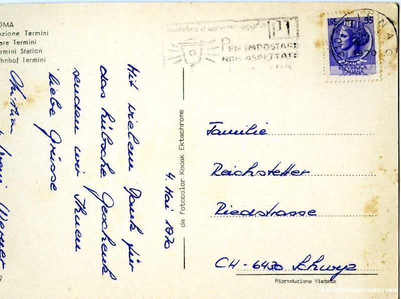 Cartoline postali: Roma - Stazioni Termini - Tram + 1970 – Usato da Emmenbrücke venduto da teestube 1
