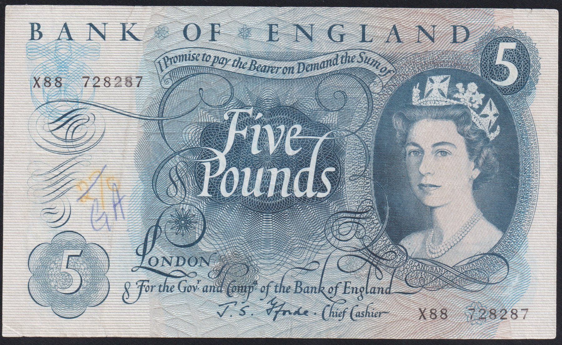 Billets de banque: England 5 Pounds 1966 – D'occasion à Brugg AG par banknoten_muesli