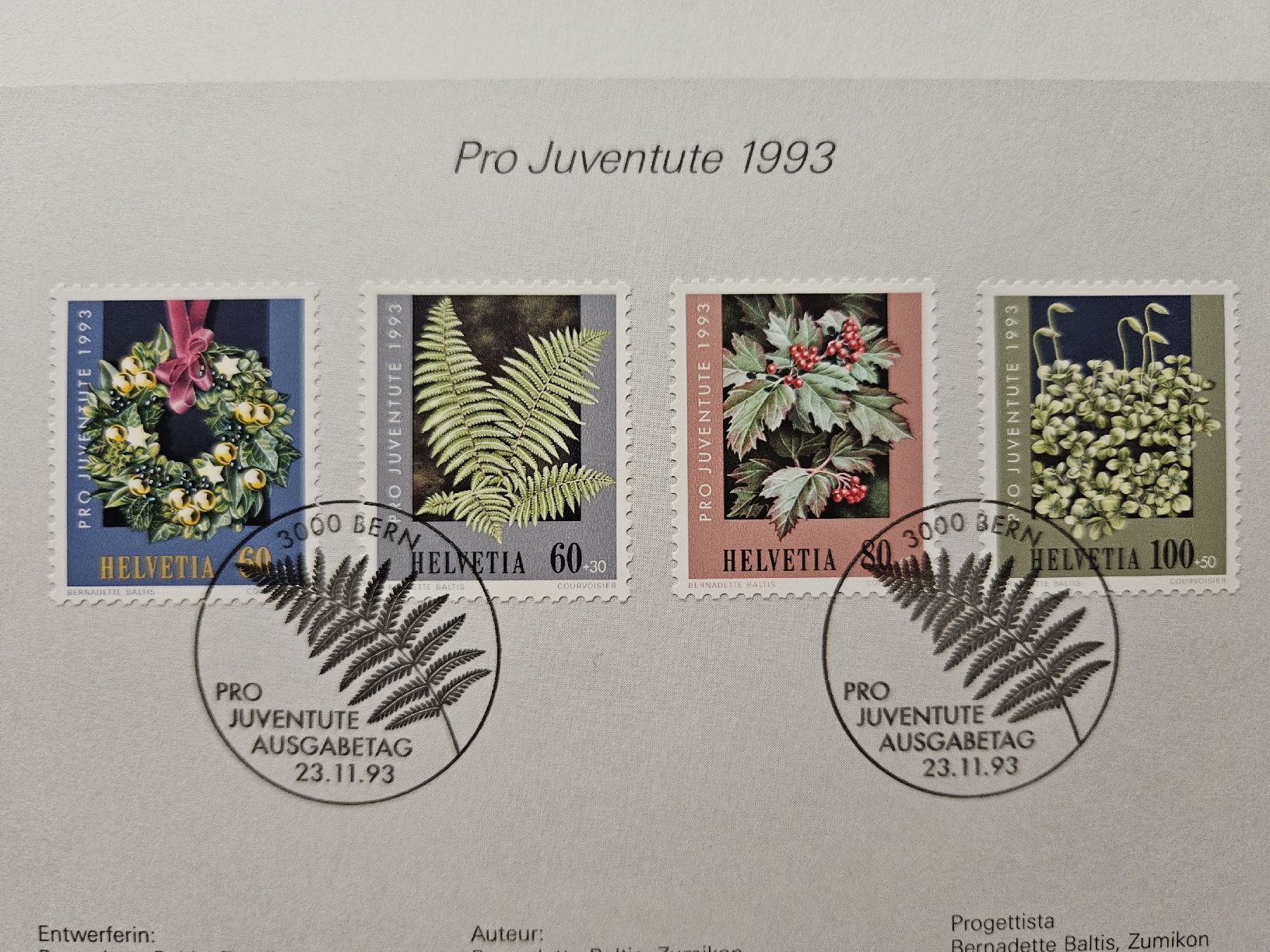 Tutti i francobolli: Pro Juventute 4 Briefmarke mit 4 Couvert – Nuovo e nell'imballaggio originale da Chur venduto da Kohla1980 1