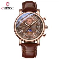 Chenxi Herrenuhr Chronograph Tag/Nachtphase Lederarmband