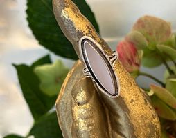 Silber Ring G: 59,5 lange Form mit Perlmutter Art Deco Stil