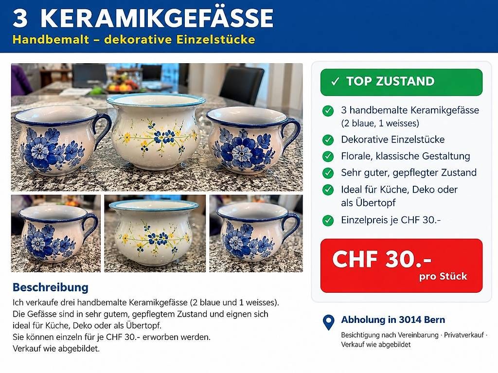 Vasi & Recipienti: 3 Keramikgefässe mit Bauernmalerei  – Usato da Bern venduto da ber_9gk6 1