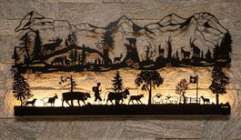 LED Wandbild Holz Alpaufzug Scherenschnitt Elisabeth Imhof