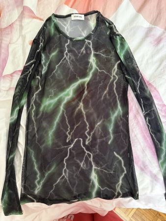 Top manche longue vert et noir, semi transparent 