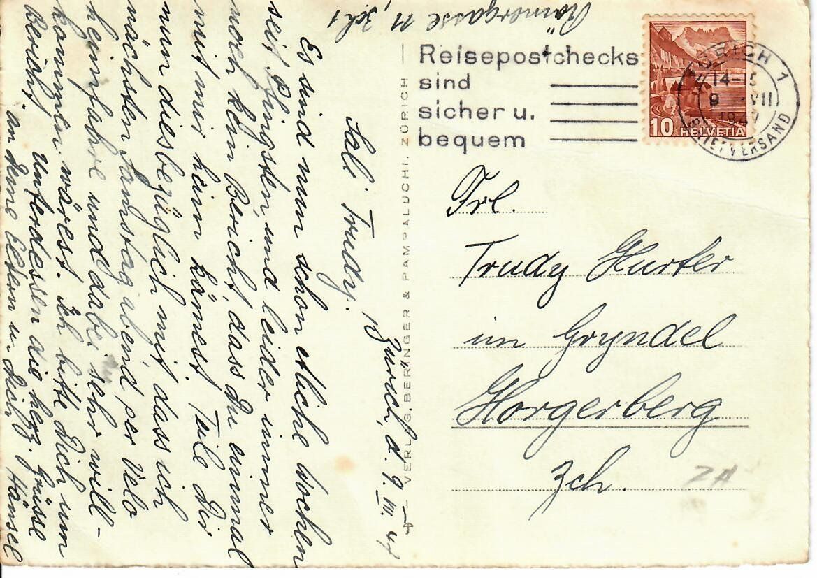 Cartoline postali: Zürich  Hauptpost  1947 – Usato da Hochdorf venduto da Ziegel-16 1