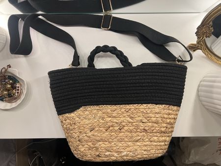 Sommer Tasche / Strandtasche aus Bast mit Schulterriemen