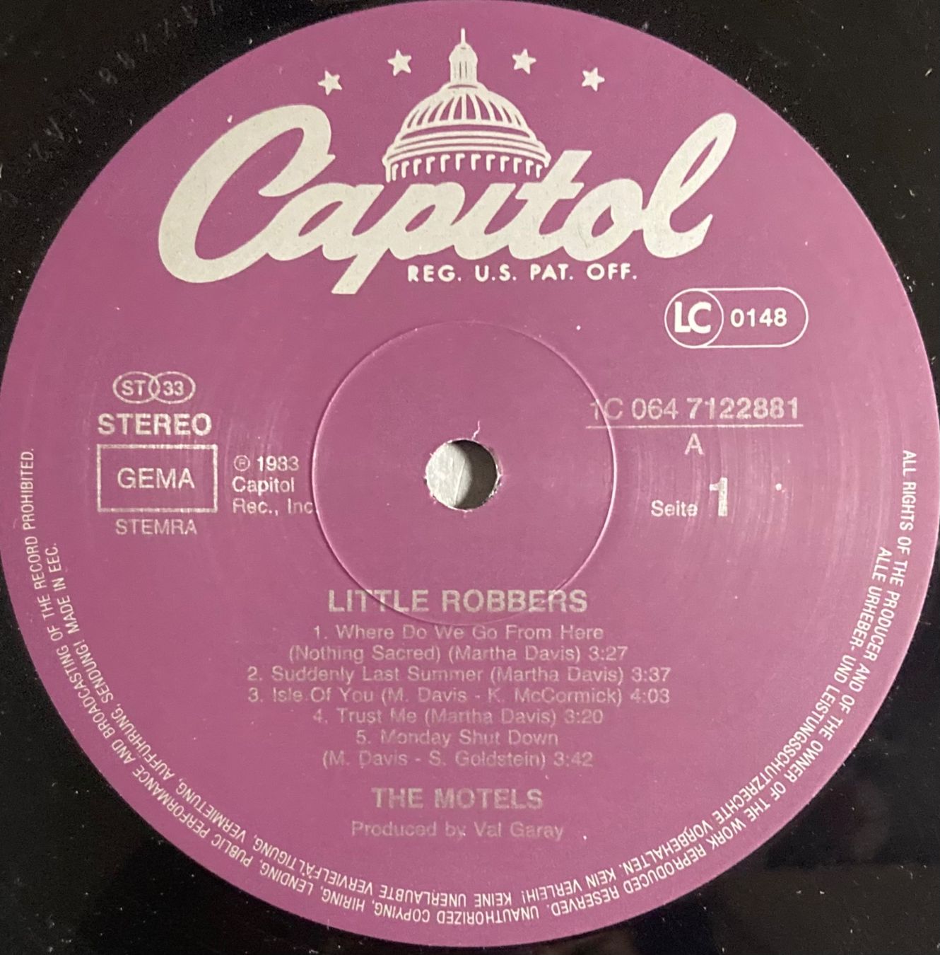 Vinyles: THE MOTELS - LITTLE ROBBERS – D'occasion à Poliez-Pittet par Newtown-Records 3