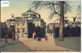 Geneve - Sortie des Bastions at le Theatre - animee - colori