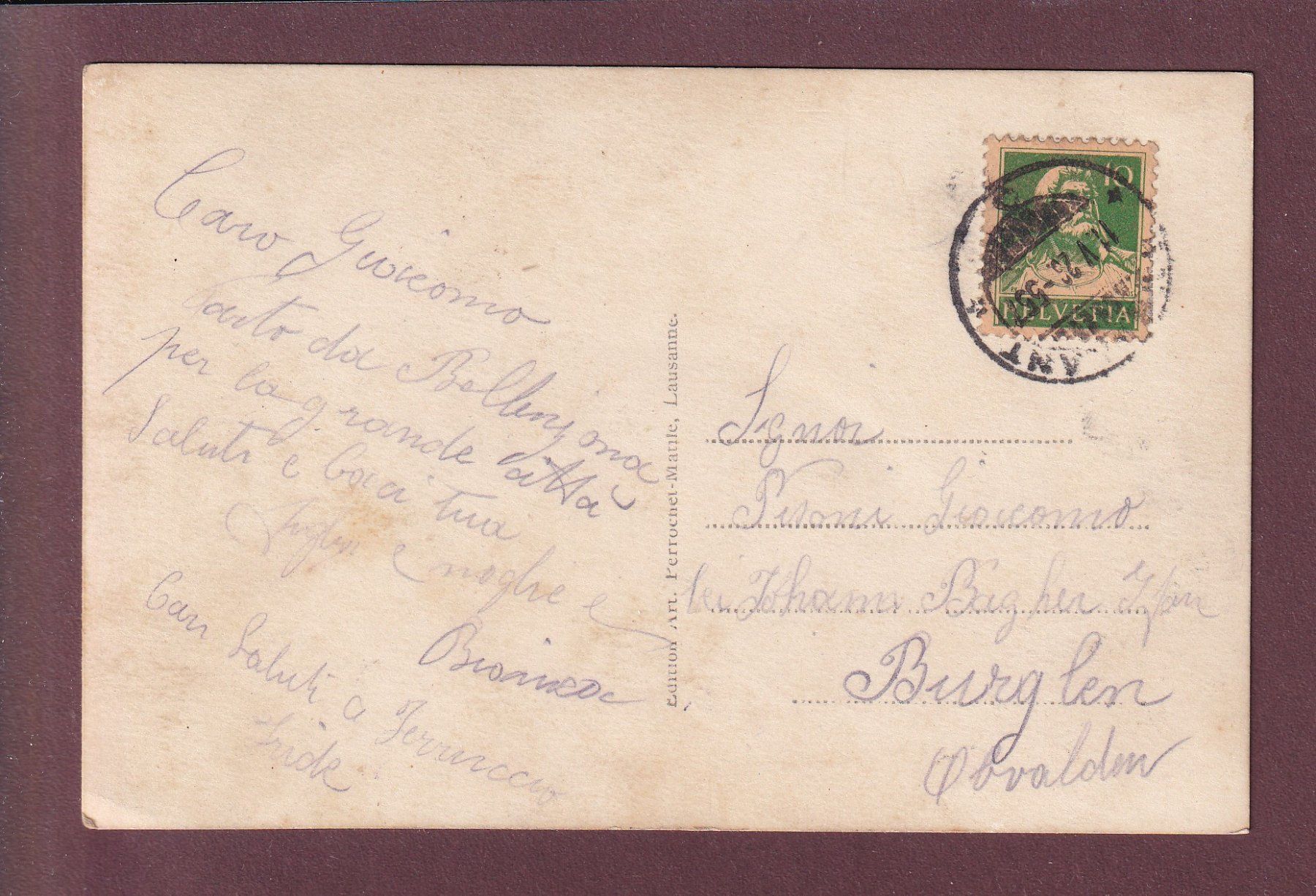Cartoline postali: BELLINZONA - Stazione - 1926 – Usato da Pully venduto da nicecards 1