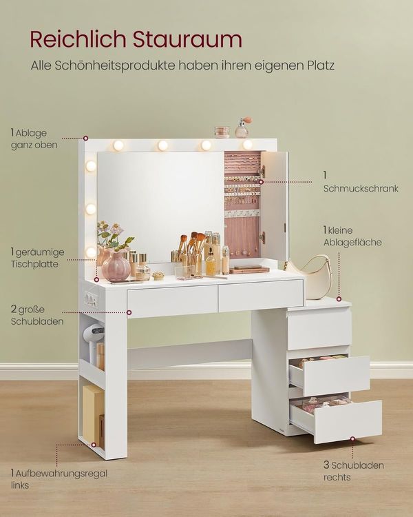 Schminktisch mit LED Beleuchtung und Spiegel Weiss GLAMORA 4