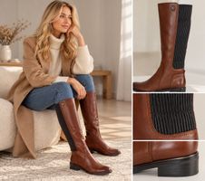 Stiefel Leder cognac/braun Grösse 40-komplett neu