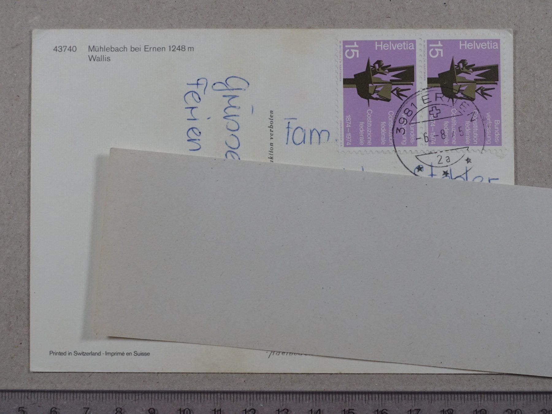 Cartoline postali: Mühlebach bei Ernen, 1975 – Usato da Lenzburg venduto da fh1 1