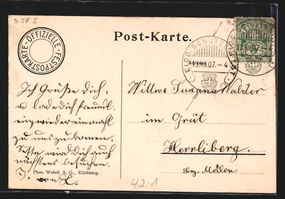 Cartoline postali: Zürich, Eidgen. Schützenfest 1907, Dam – Usato da Berlin venduto da bartko-reher 1