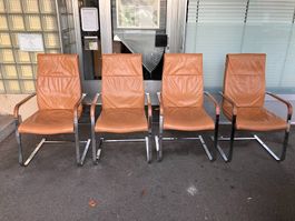 4 Stk. Freischwinger Sitag Line Edition Echtleder cognac