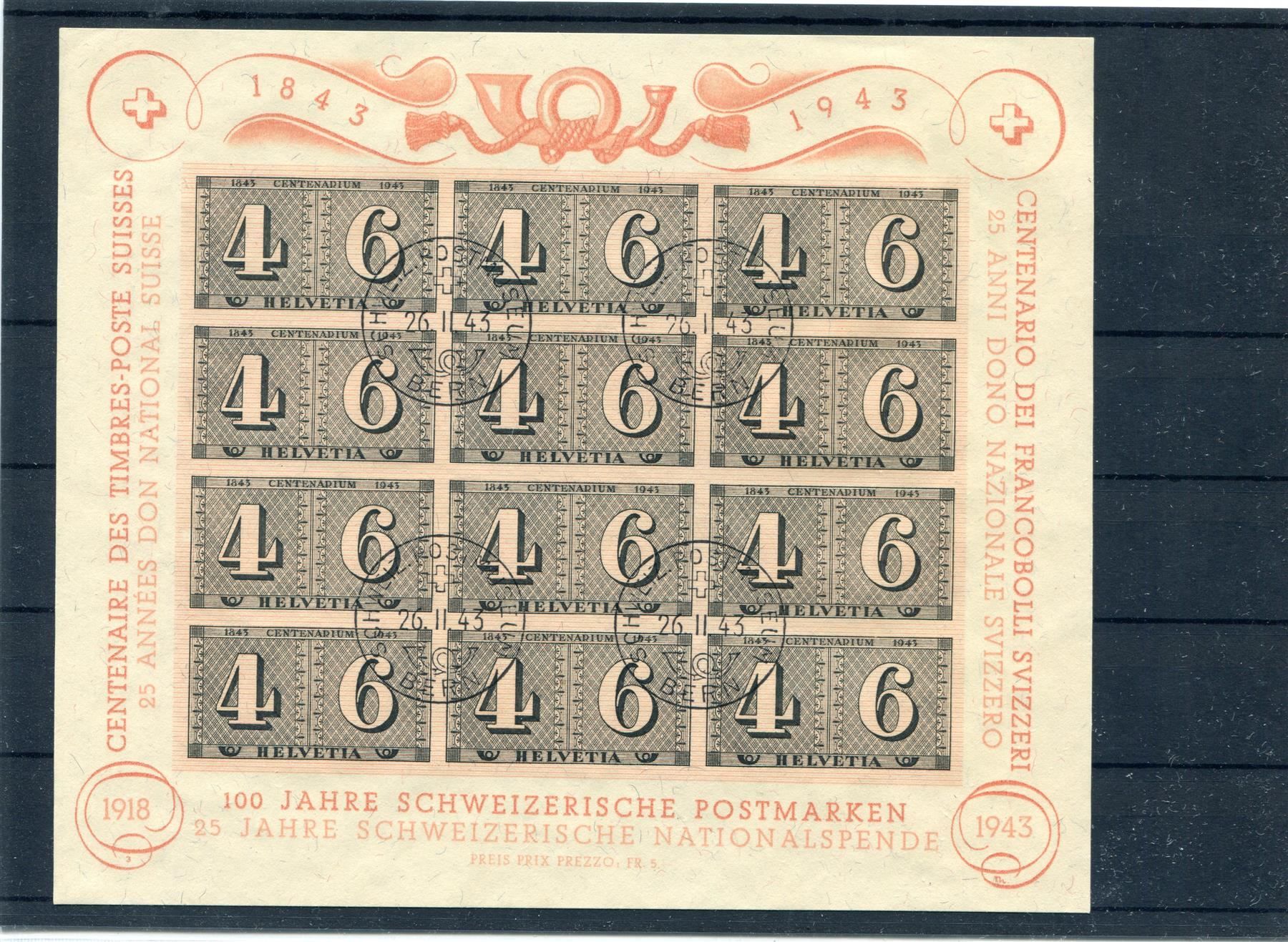 Tutti i francobolli: 1943 ZH Luxus-Block mit Ersttag-Stempel – Usato da Winterthur venduto da Kyoung