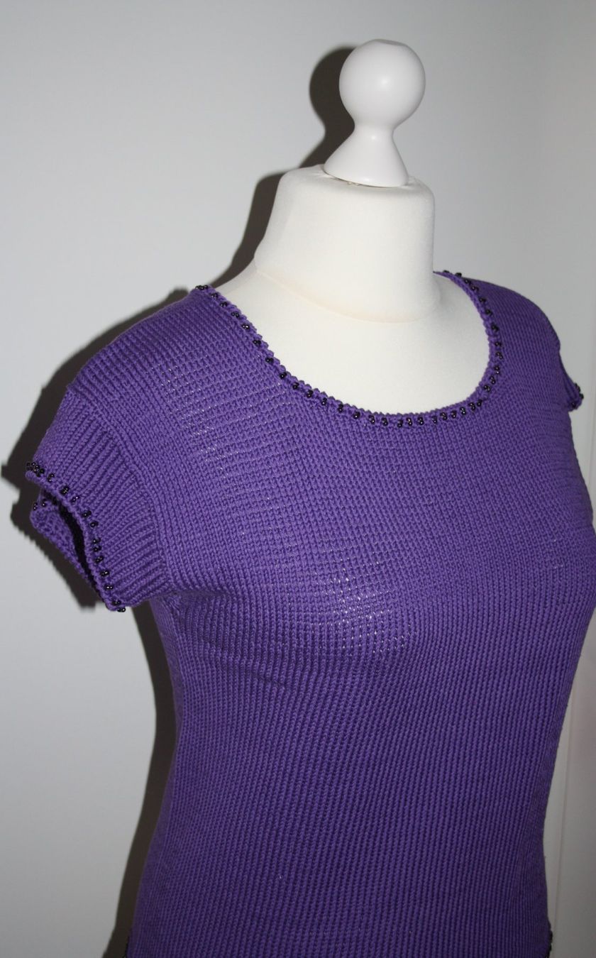 Maglioni & Felpe: Pullover mit kleinen Ärmel Glasperlen am Saum violett Gr. XL – Usato da Flüelen venduto da Diversicum-Textil 2