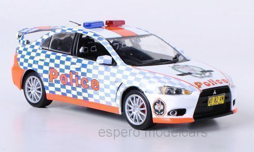 Mitsubishi Modellini d'auto: Mitsubishi Lancer Evolution X 2009-2016 "Police Australien – Nuovo e nell'imballaggio originale da Gerlafingen venduto da espero88