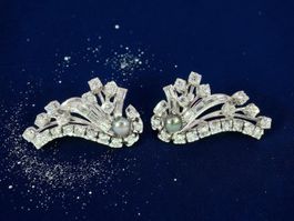 Vintage 50er Ohrringe mit Diamanten und Perlen in 18K Gold