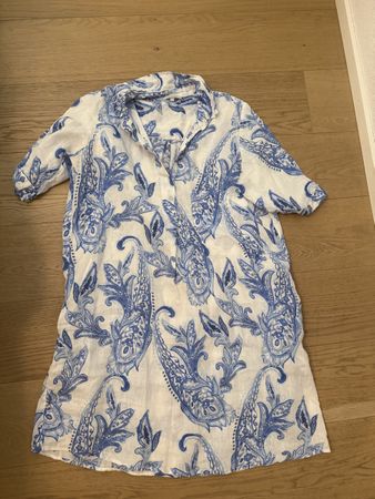 Marie Lund Kleid Paisley Blau Weiss Kurzarm Grösse M