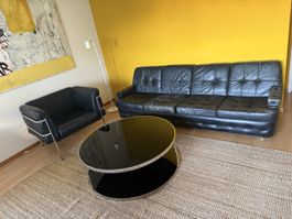 Ledersofa & Sessel mit Couchtisch, Mid-Century-Stil, top Zus