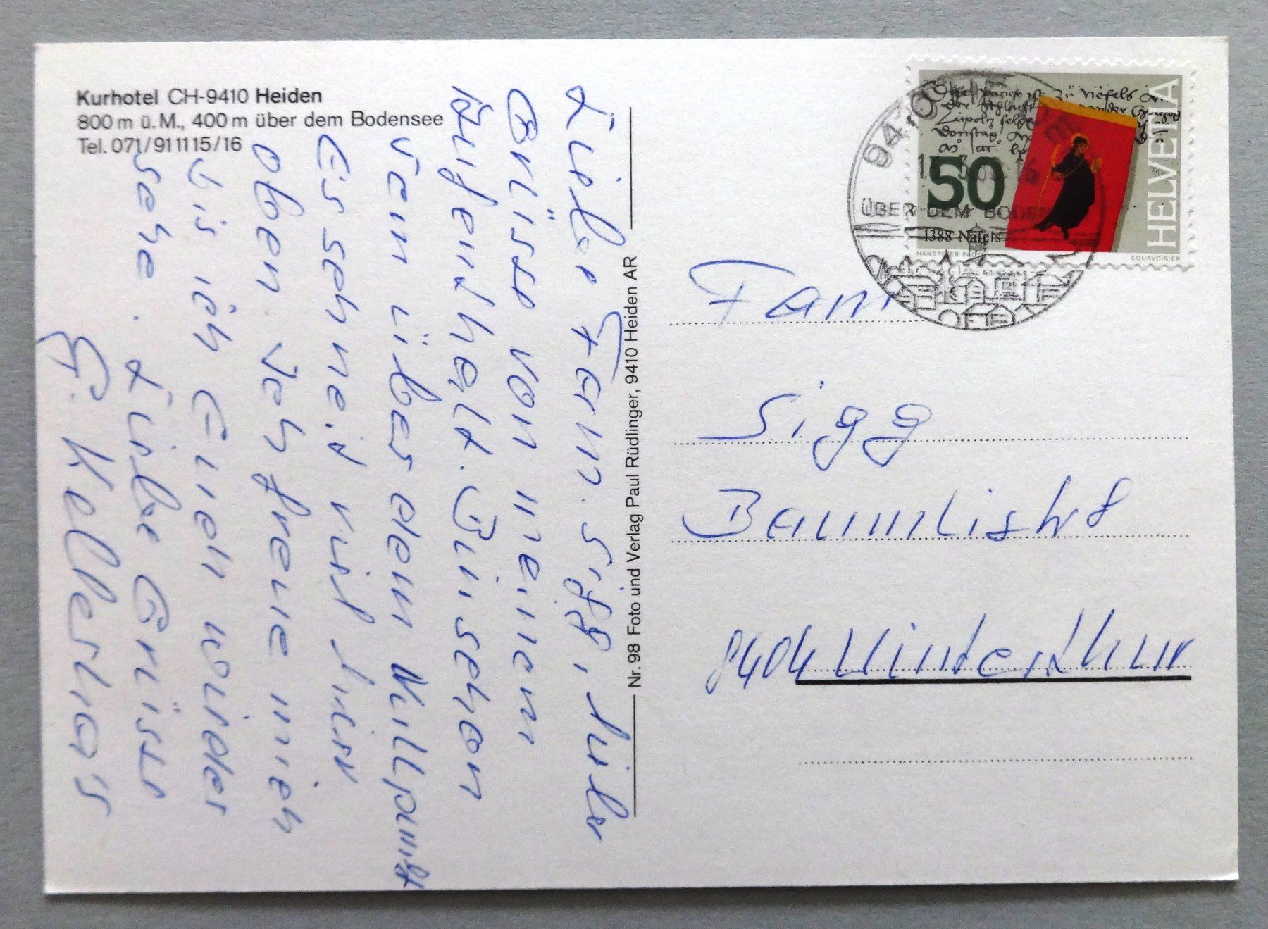 Cartes postales: Kurhotel, Heiden – D'occasion à Fétigny par Billy2miny 1