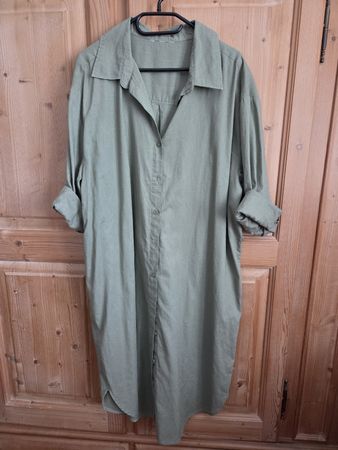 Damen Hemdblusekleid Leinen Olivgrün Grösse L/XL