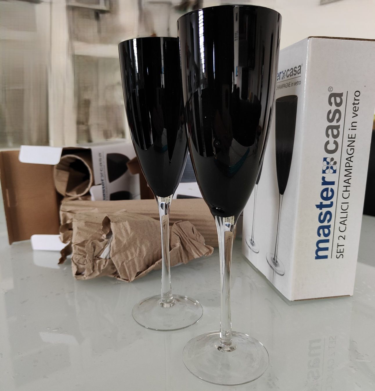 Bicchieri: 6 Flute schwarz Glass – Nuovo e nell'imballaggio originale da Rancate venduto da Solo_cose_belle 1