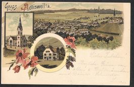Adliswil am Albis farbige Lithografie 3 Bilder