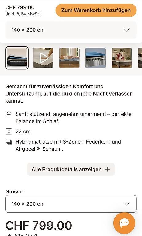 Matelas: 140x200 Matraze (Emma Original V2 Lite) – D'occasion à Amlikon-Bissegg par surf_nana 2